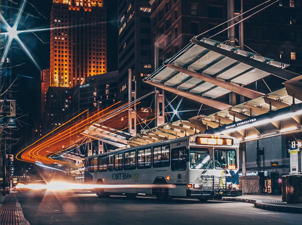 Cincinnati Metro bus stop at night