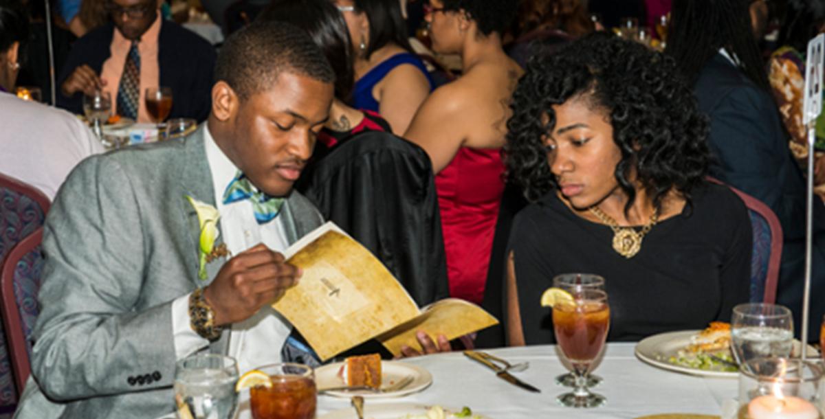 Two students dining at the Antonio Johnson Scholarship Gala