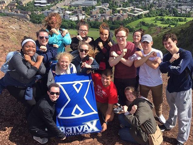 Group of students holding a Xavier Flag in Edinburgh, Scotl和